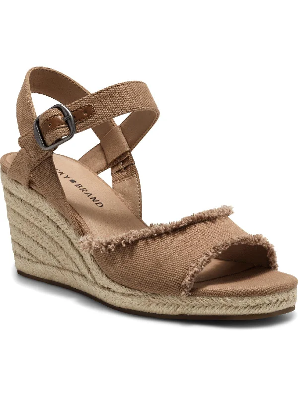 Mindra Womens Canvas Ankle Strap Espadrille Heels