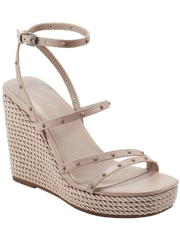 Zig  Womens Faux Leather Studded Wedge Sandals