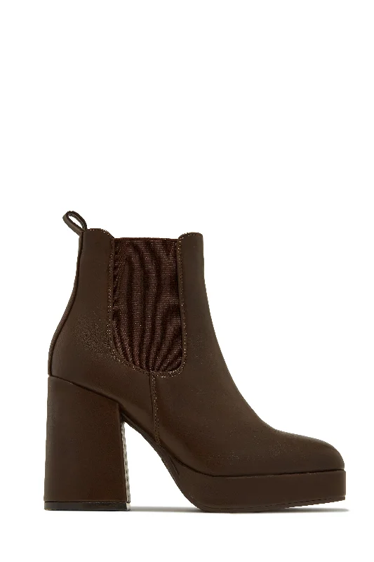 Arya Platform Block Heel Ankle Boots - Brown