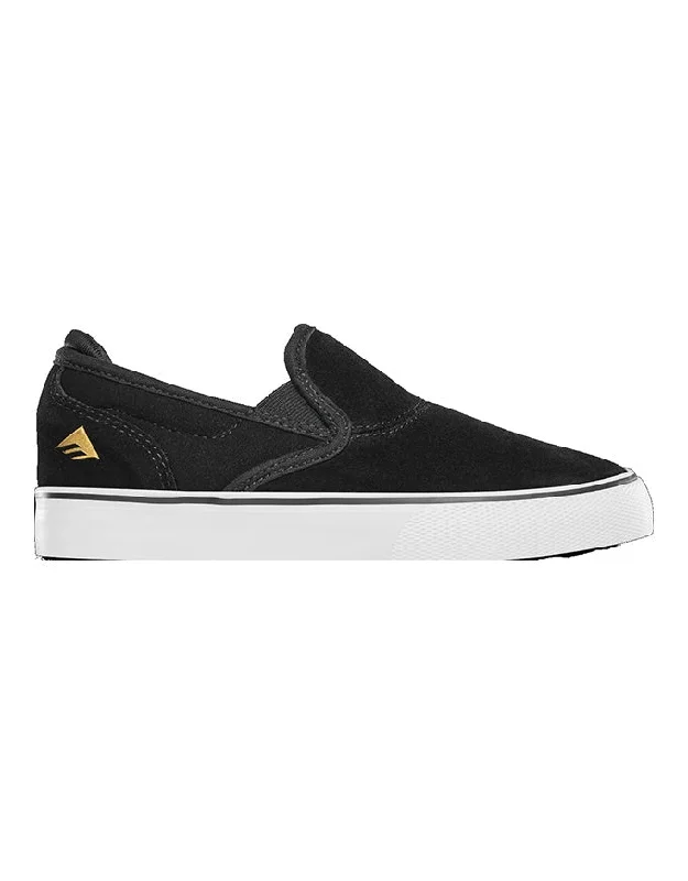 Emerica Wino G6 Slip On Youth Shoe | Black/White/Gold