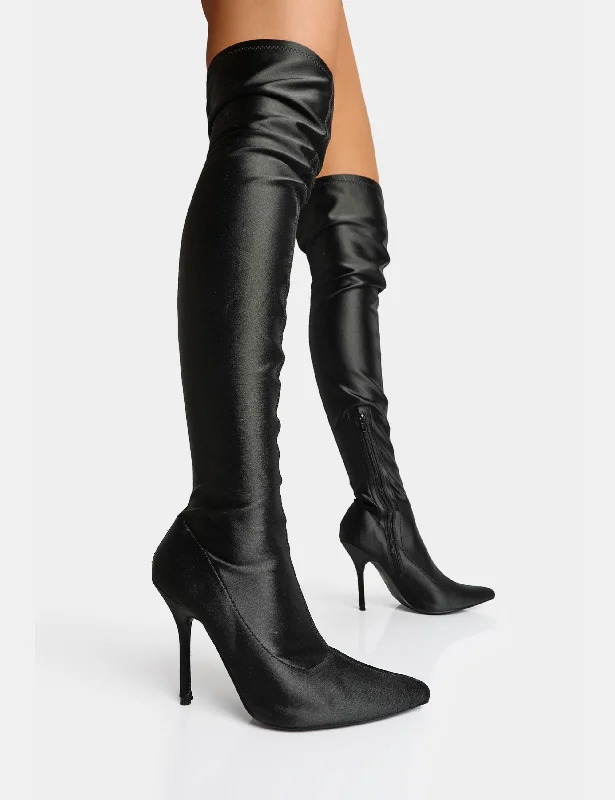 Instinct Black Lycra Pointed Toe Stiletto Over The Knee Boots