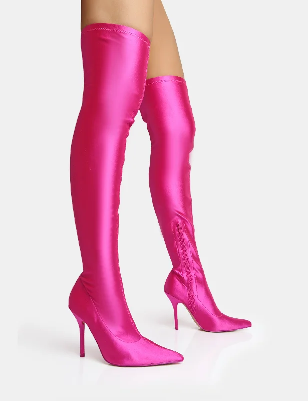 Instinct Pink Lycra Pointed Toe Stiletto Over The Knee Boots