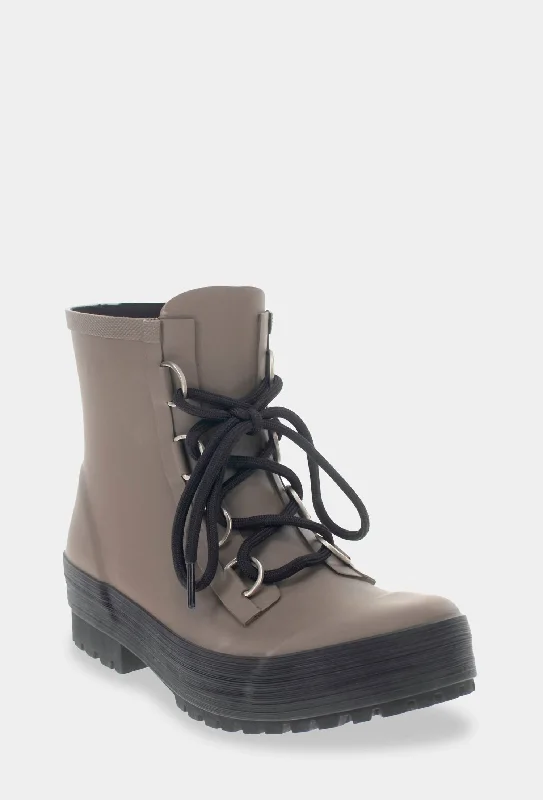 Ava Lace-Up Ankle Rain Boot In Dark Taupe