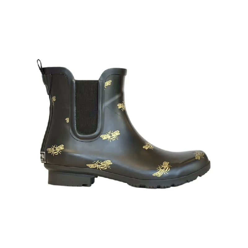 Chelsea Matte Black Bees Women’s Rain Boots