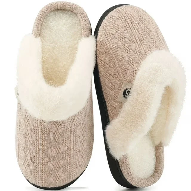 HARENC  Warm Knit House Slippers for Women Comfy Lined Slippers with Memory Foam