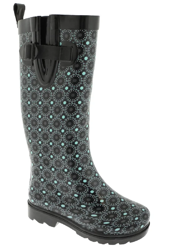 Ladies Dials and Dots Tall Rubber Rain Boot