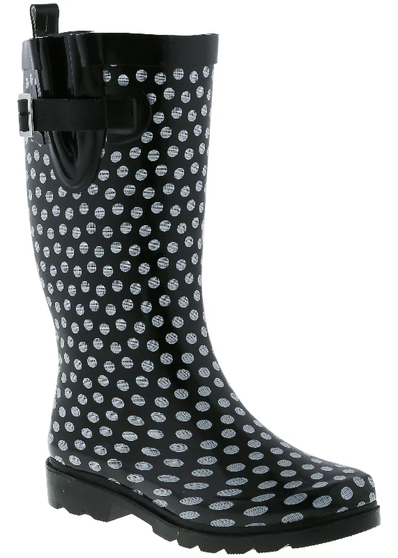 Ladies Dots Tall Rubber Rain Boot