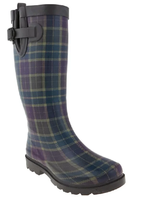 Ladies Plaid Tall Rubber Rain Boot