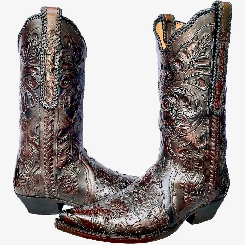 OLD GRINGO BOOT STAR Tooled Leather Brown Black Cowboy Western Boots