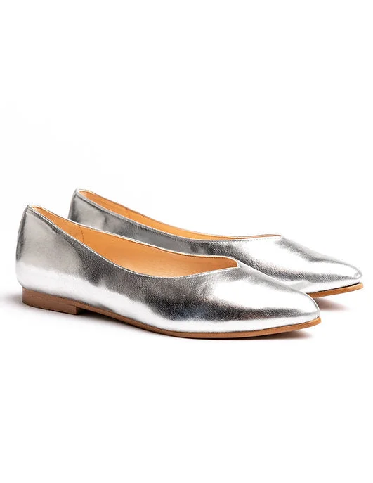 Pointed Ballet Flat in Silver from Turf