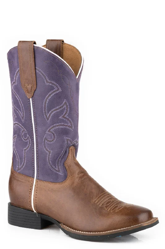 Roper Womens Tan/Purple Leather Monterey Cowboy Boots