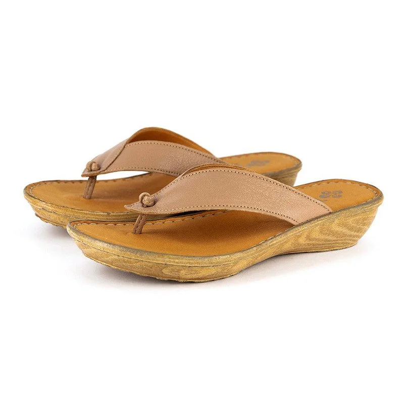 Tsonga Isanya Leather Thong Wedge - Timber Cayak