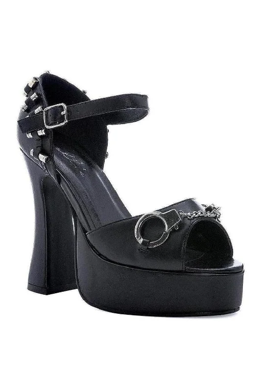 557-OFFICER Costume Sandal | Black Faux Leather