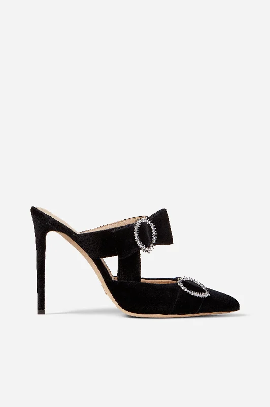 Black Velvet Bow Heel Mules