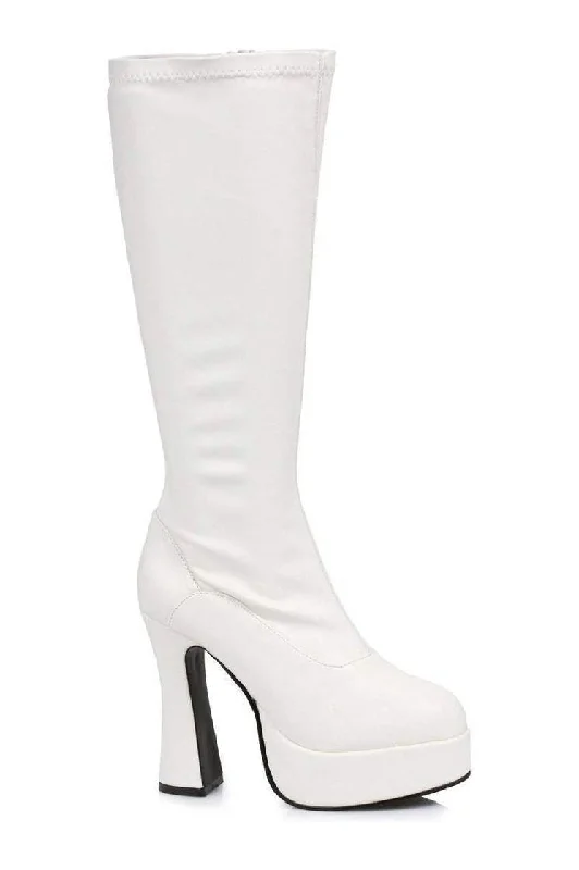 CHACHA Knee Boot  | White Faux Leather