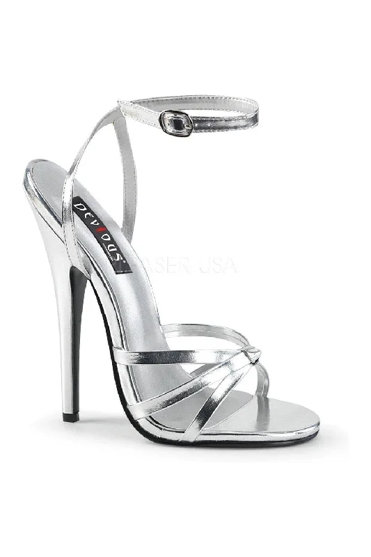 DOMINA-108 Sandal  | Silver Faux Leather