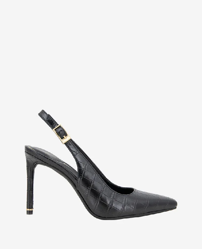 Quinnly Leather Croco Heel Slingback